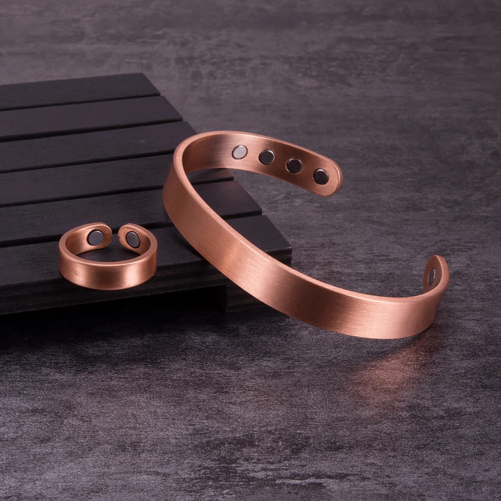 99.99% Pure Red Copper Magnetic Bangle & Ring Set – Balance & Vitality