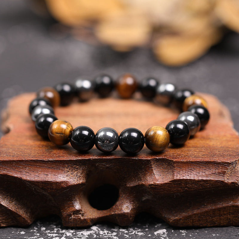 Handmade Triple Protection Bracelet: Tiger's Eye, Black Obsidian, and Hematite - Shield & Grounding