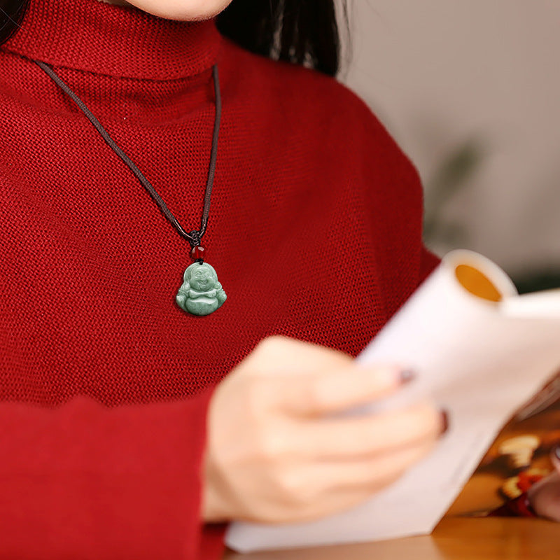 Natural Deep Green Jadeite Buddha Pendant Necklace - Serenity & Protection