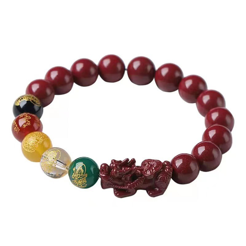 Cinnabar Pixiu Feng Shui Bracelet – Five Wealth Gods, 90% High Content Beads, Abundance & Protection