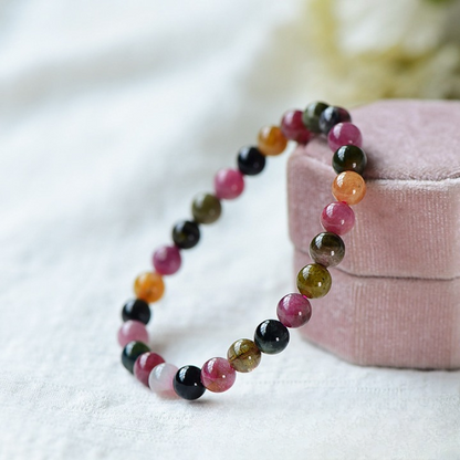Natural Brazil Tourmaline Bracelet – Multicolor Healing Crystal Jewelry