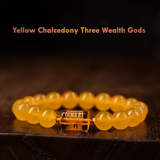 Natural Yellow Chalcedony Feng Shui Bracelet – Three Wealth Gods, Prosperity & Protection