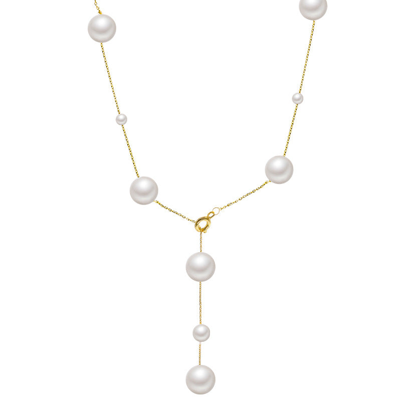 Women’s silver pearl necklace – long layered style