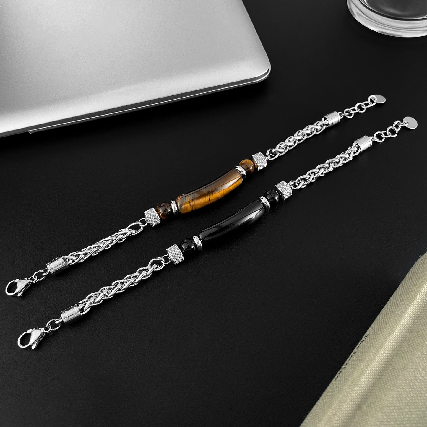 Titanium Tiger’s Eye Bracelet – Natural Stone Men’s Protection Jewelry