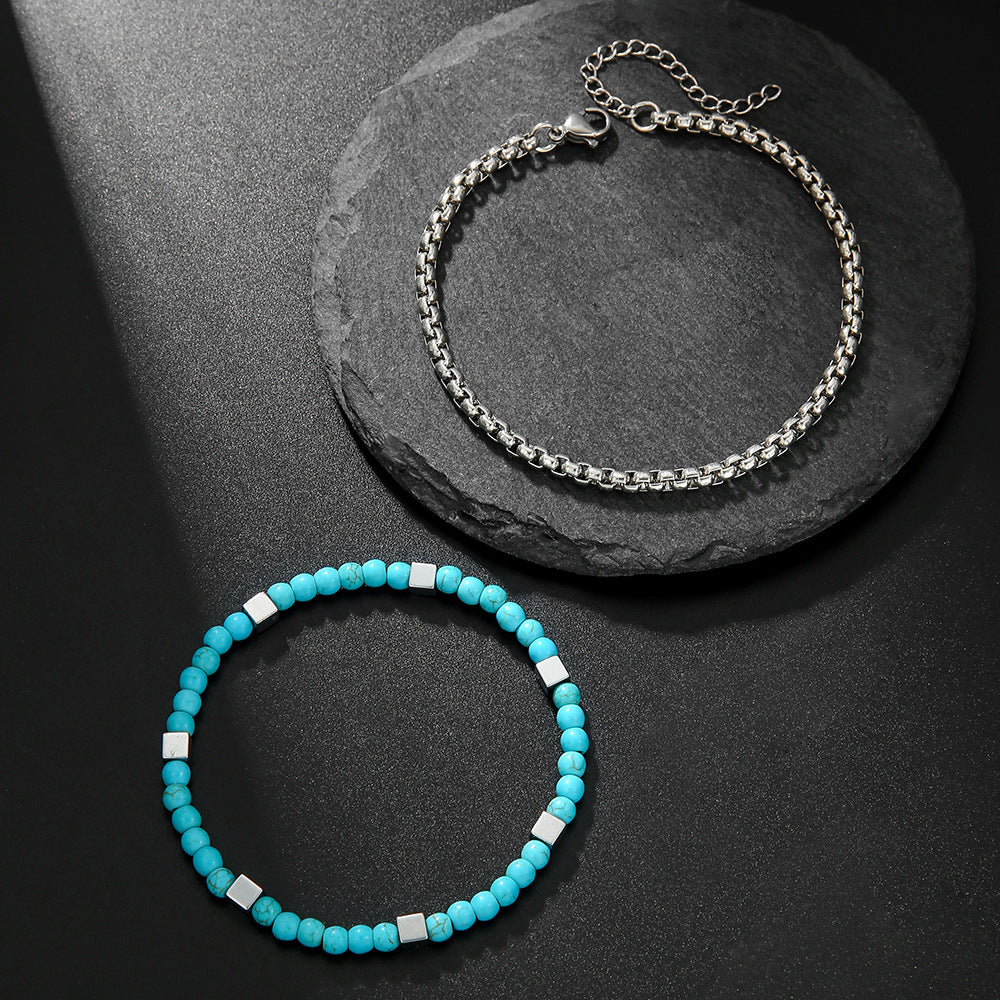 natural turquoise bead bracelet for men – layered style
