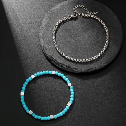 natural turquoise bead bracelet for men – layered style