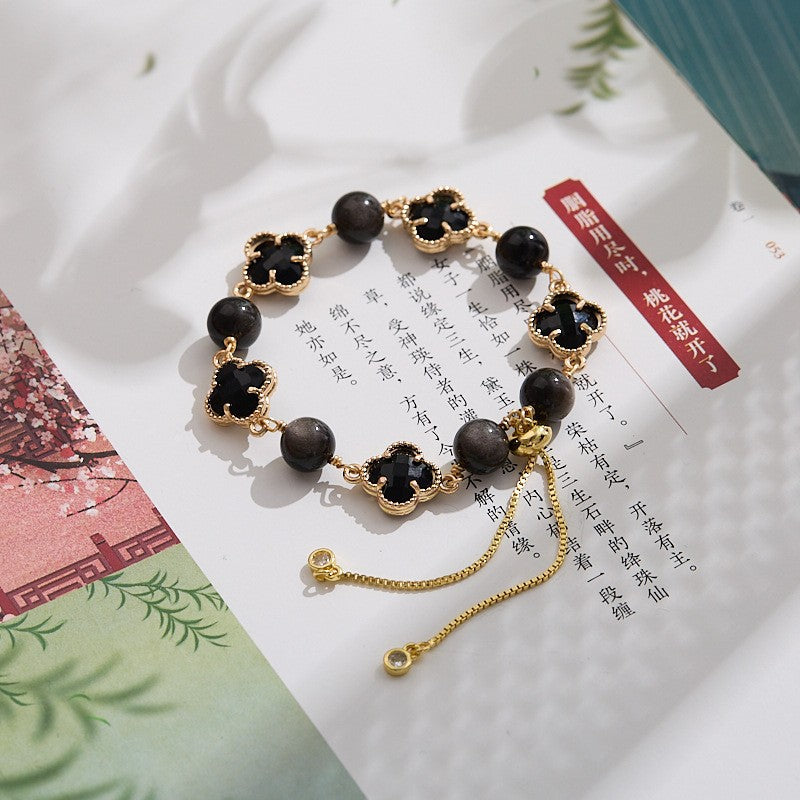 elegant women’s gemstone jewelry four leaf clover bracelet adjustable