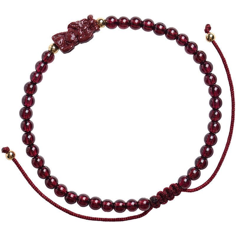 High-Content Cinnabar Pixiu & Natural 5A Red Garnet Bracelet – Wealth, Protection & Vitality