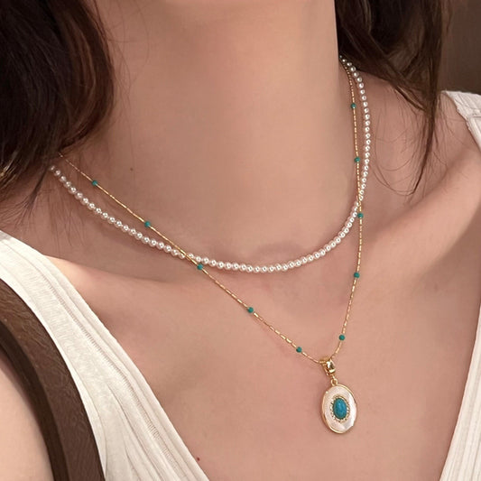 18K Turquoise and Shell Necklace Set – 2-in-1 Layered Look