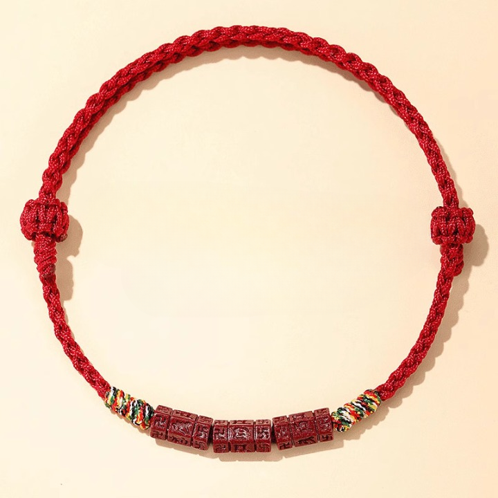 Mani Mantra Cinnabar Red String Bracelet – Wealth, Protection & Good Luck