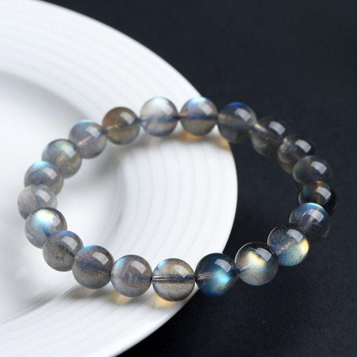 Natural Blue Flash Grey Moonstone Bracelet – Labradorite Effect Glow Jewelry