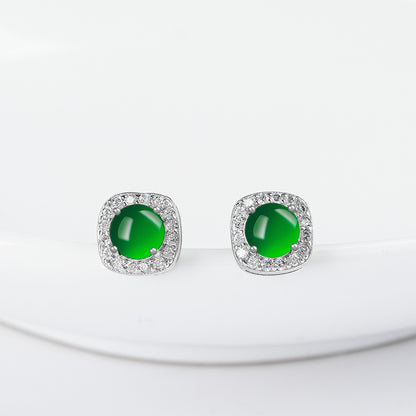 Natural Guatemala Jadeite Jade Bead Earrings with 925 Sterling Silver