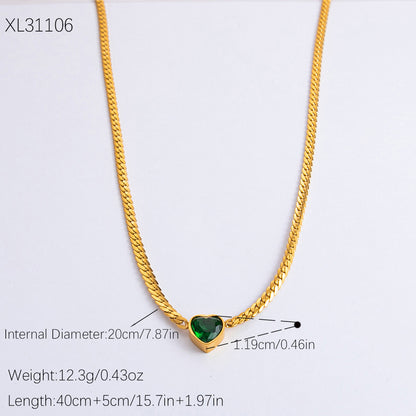 Green Zircon Necklace - 18K Titanium Heart Necklace for Timeless Elegance