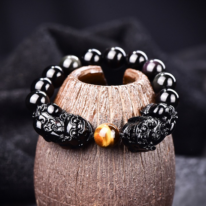 double pixiu black obsidian bracelet men’s jewelry