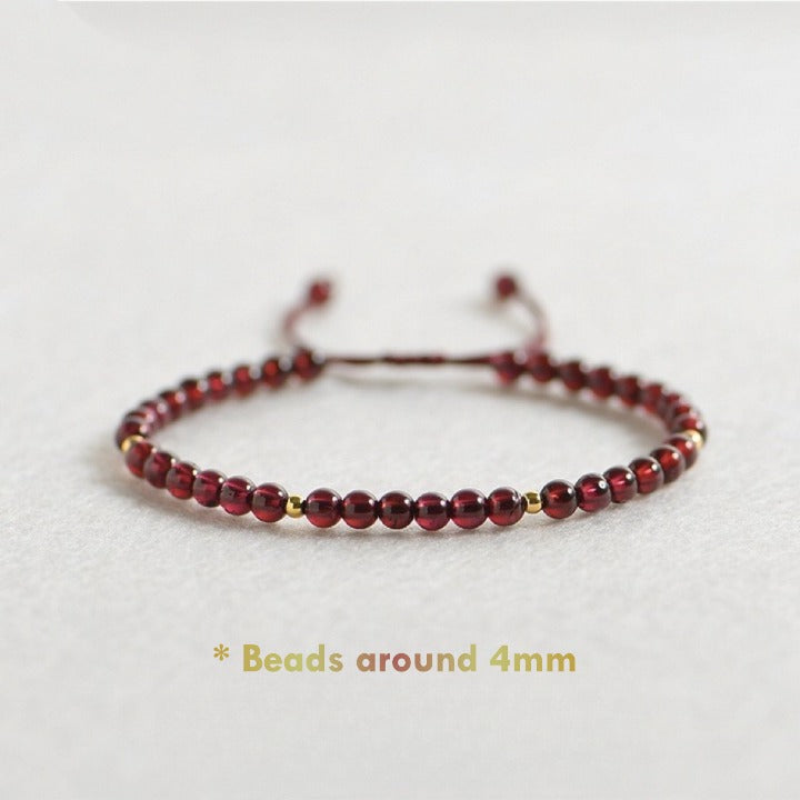 Handmade adjustable red string garnet bracelet for women