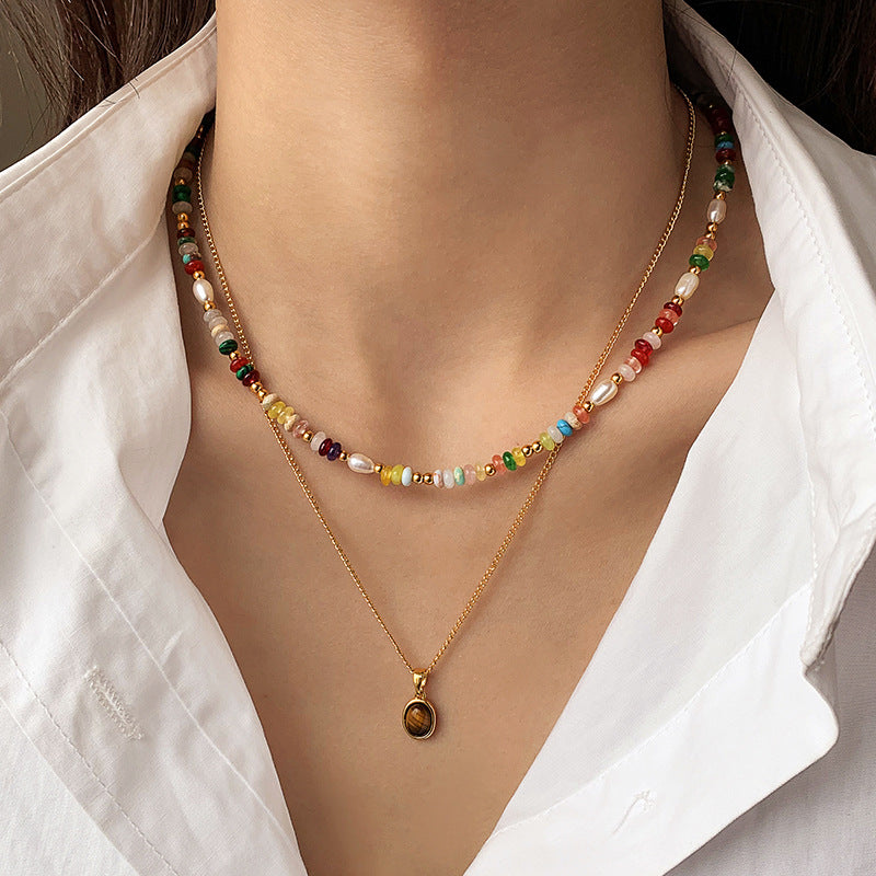 18K Gold Plated Chakra Gemstone & Pearl Necklace – Natural Healing Crystal Jewelry