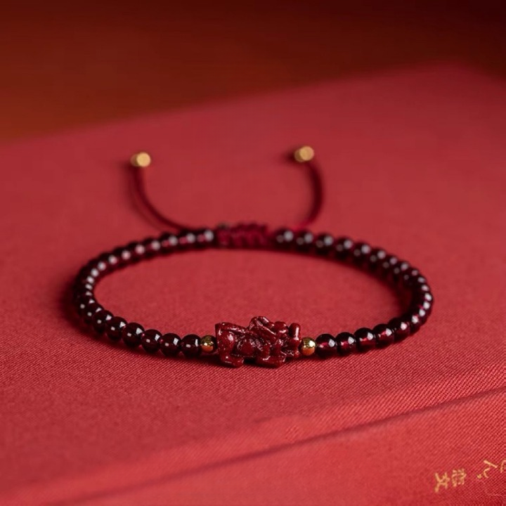 High-Content Cinnabar Pixiu & Natural 5A Red Garnet Bracelet – Wealth, Protection & Vitality