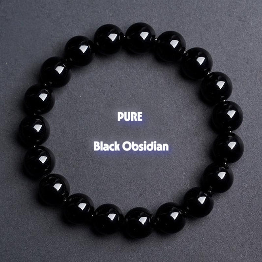 Natural Pure Black Obsidian Bracelet – Protection & Grounding Beads