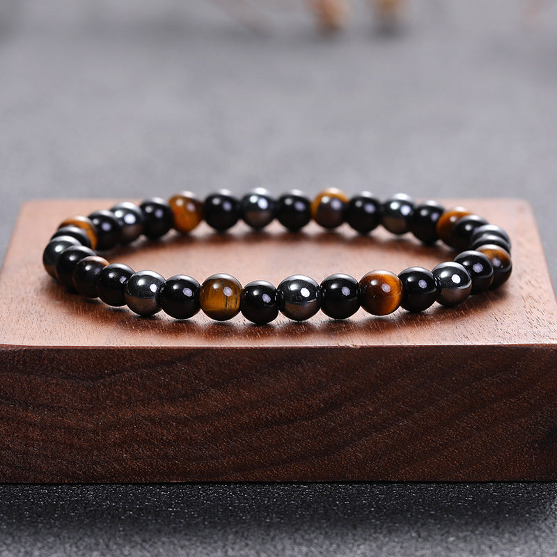 Handmade Triple Protection Bracelet: Tiger's Eye, Black Obsidian, and Hematite - Shield & Grounding