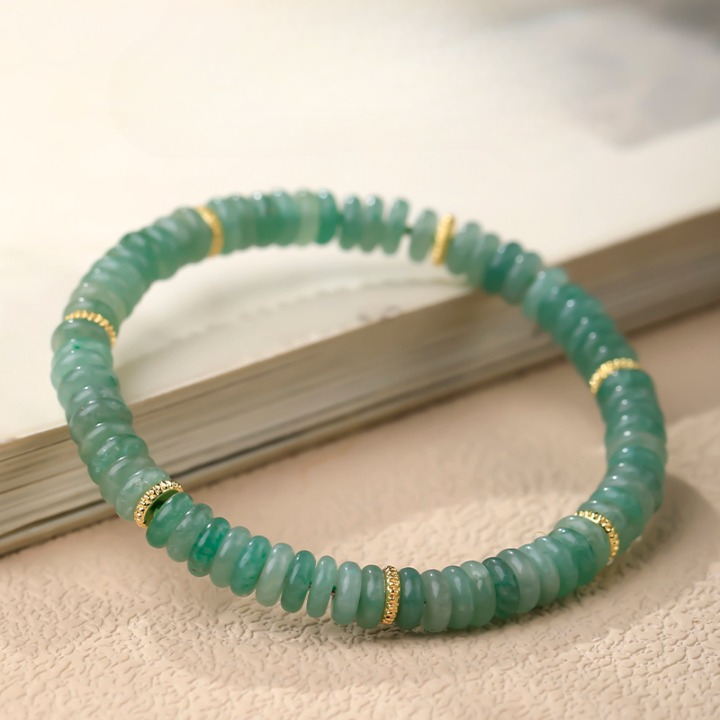 Natural Green Aventurine Bracelet – Flat Slice Beads for Luck & Prosperity