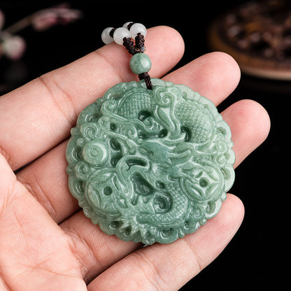 Certified Grade A Jadeite Dragon Pendant Necklace for Men