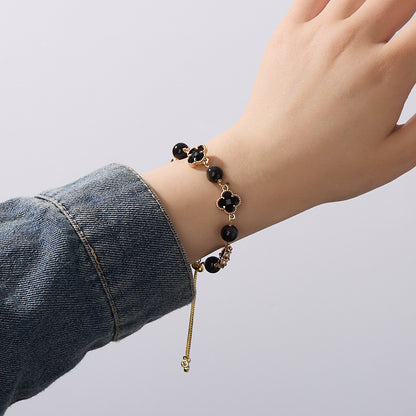 green agate four leaf clover bracelet women gold chain adjustable