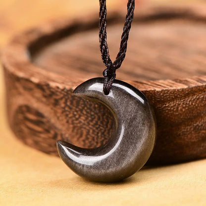 Moon Necklace - Cat's Eye Pendant & Silver Obsidian Pendant