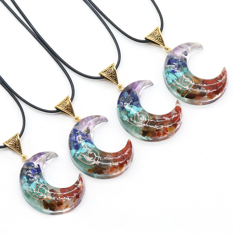 7 Chakra Moon Pendant Necklace - Balance & Harmony