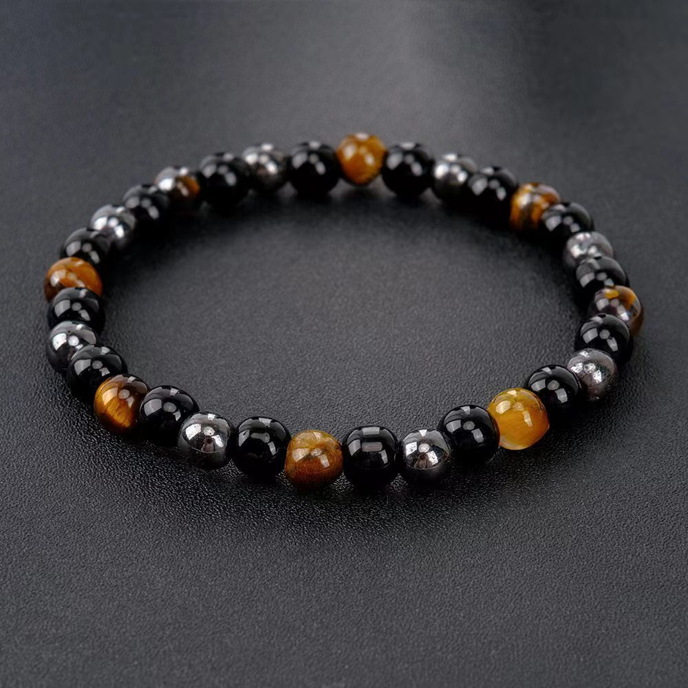 Handmade Triple Protection Bracelet: Tiger's Eye, Black Obsidian, and Hematite - Shield & Grounding