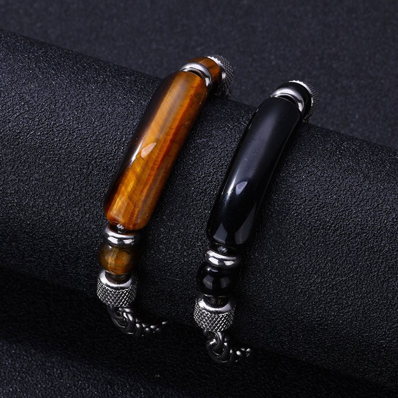 Titanium Tiger’s Eye Bracelet – Natural Stone Men’s Protection Jewelry