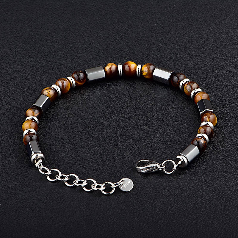 Hematite & Tiger’s Eye Titanium Bracelet – Men’s Strength & Protection