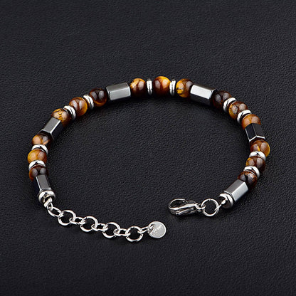 Hematite & Tiger’s Eye Titanium Bracelet – Men’s Strength & Protection