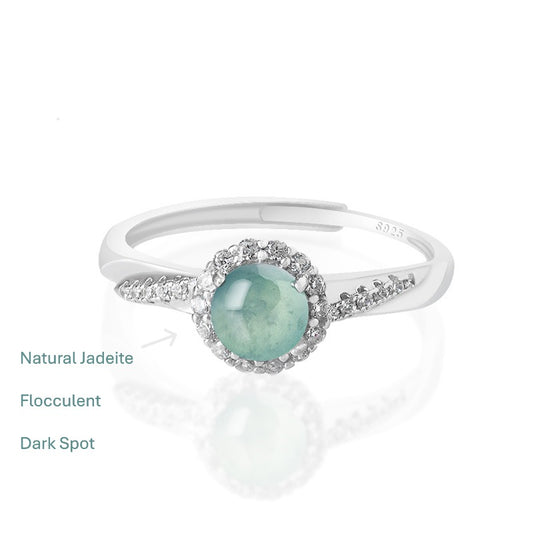 Natural Guatemala Blue Water Jadeite Jade Ring with 925 Sterling Silver