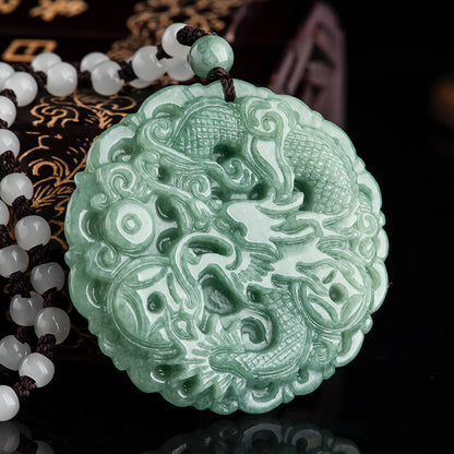 Natural Jade Dragon Medallion 50mm Hand Carved