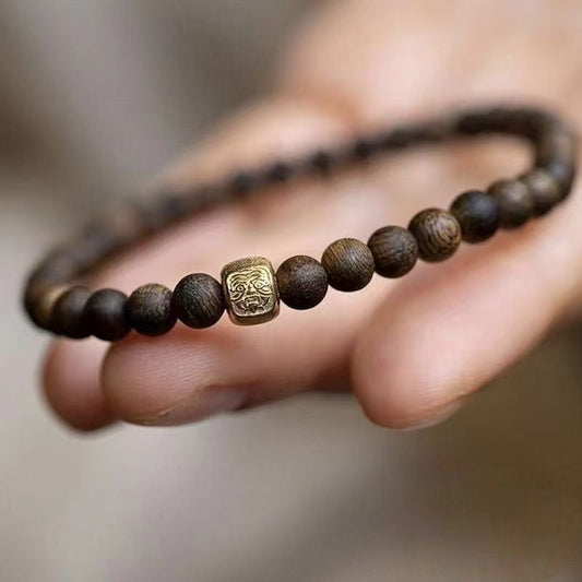 Natural Brunei Agarwood Bracelet – Aid Sleep with Zakiram Gold-Plated Silver Accent