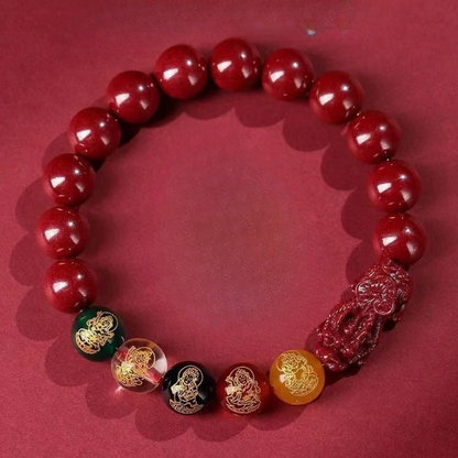 Cinnabar Pixiu Feng Shui Bracelet – Five Wealth Gods, 90% High Content Beads, Abundance & Protection