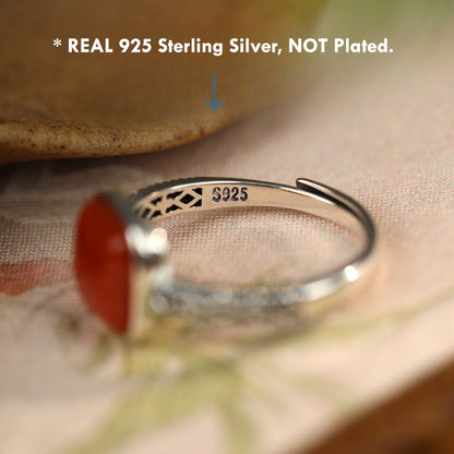 Natural Persimmon Red Agate Silver Ring – 925 Sterling Silver Adjustable Jewelry