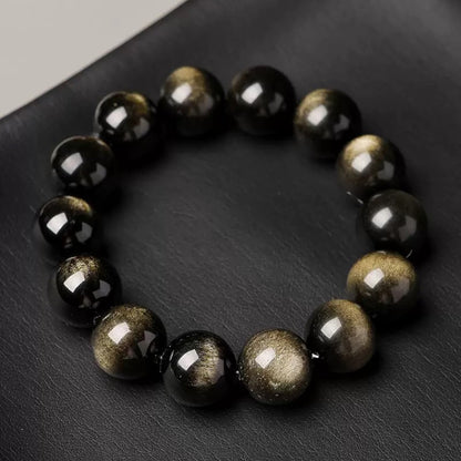 Natural Double Eye Obsidian Bracelet – Gold & Silver Black Obsidian