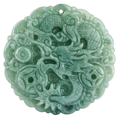 Close-up of Hand-Carved Natural Jadeite Dragon Pendant