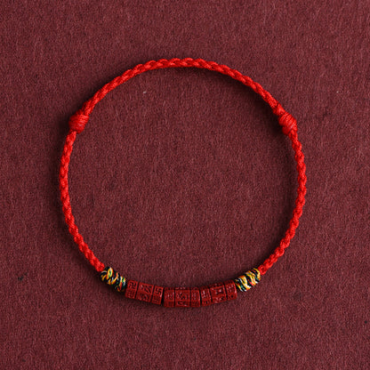 Mani Mantra Cinnabar Red String Bracelet – Wealth, Protection & Good Luck