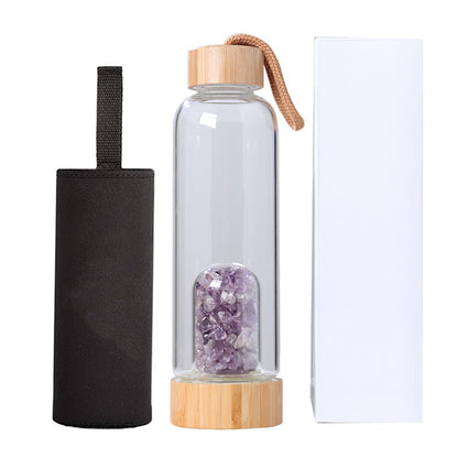 Crystal Infusion Removable Base Energy Health Bottle High Borosilicate Glass With Bamboo Lid