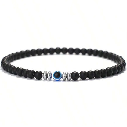 men’s evil eye bracelet black onyx hematite charm close up