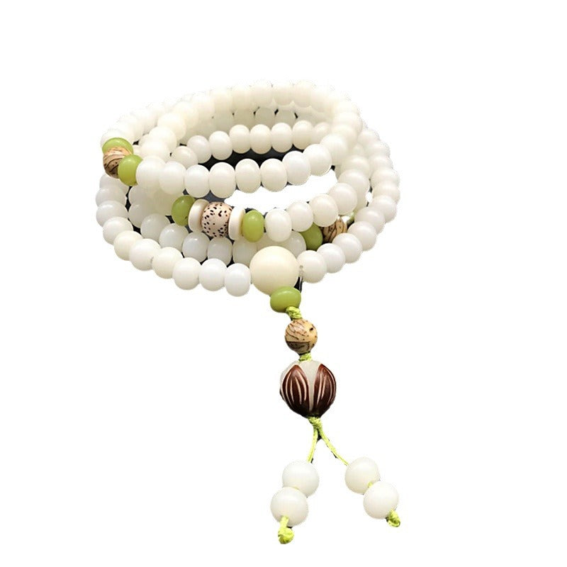 Natural White Bodhi Seed Mala Bracelet - 108 Beads of Wisdom & Luck