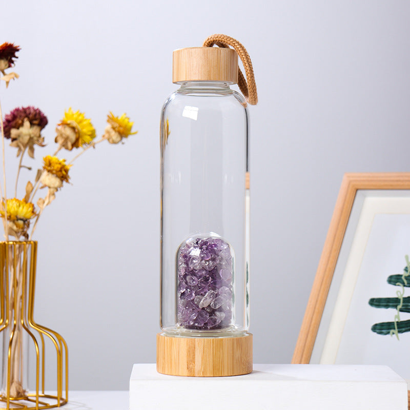 Crystal Infusion Removable Base Energy Health Bottle High Borosilicate Glass With Bamboo Lid