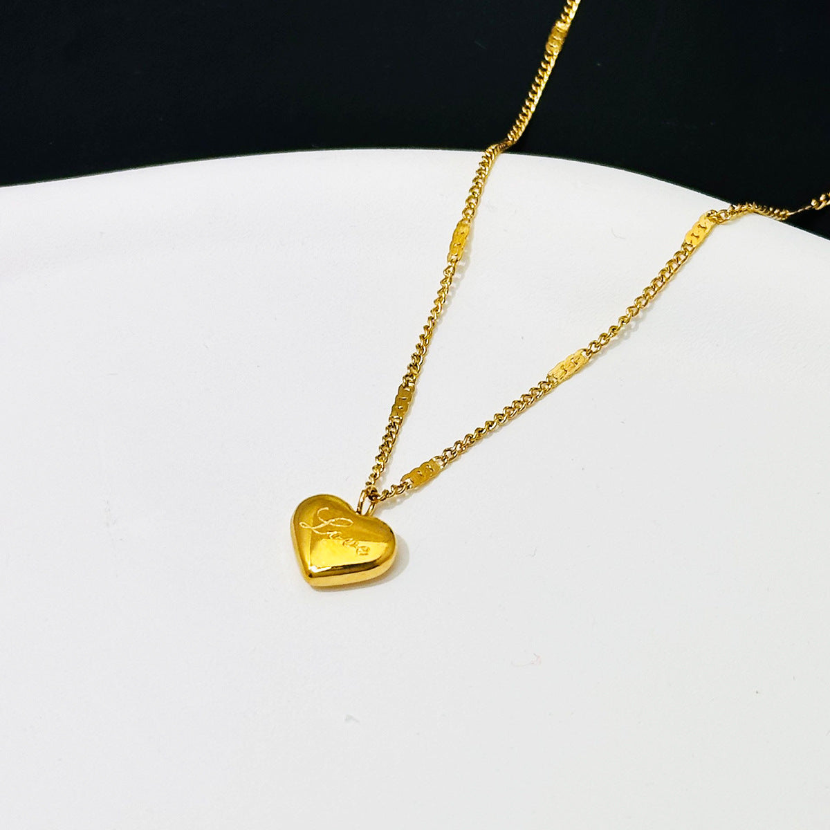 Titanium Heart Necklace – Gold Color “Love” Pendant | Waterproof Jewelry