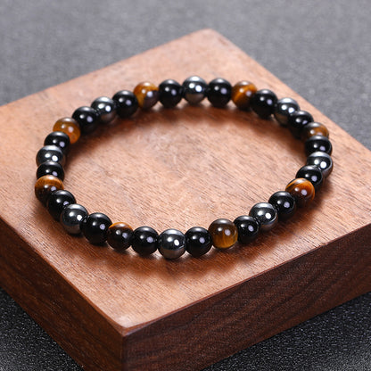 Handmade Triple Protection Bracelet: Tiger's Eye, Black Obsidian, and Hematite - Shield & Grounding