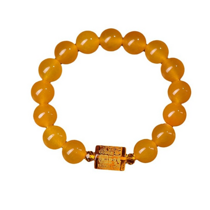 Natural Yellow Chalcedony Feng Shui Bracelet – Three Wealth Gods, Prosperity & Protection