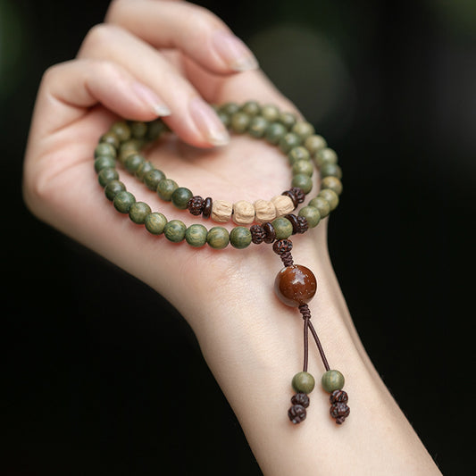 Natural Green Sandalwood Double Wrap Mala Bracelet - Aromatic Tranquility