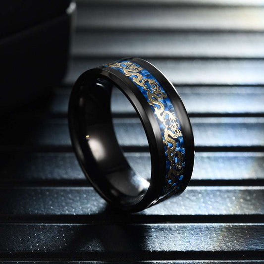 Intricate Dragon Design Titanium Ring Double Rainbow Effect