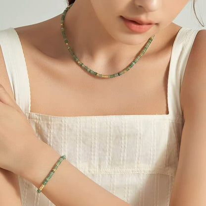 Natural Aventurine and Gold Bead Necklace – Luxury and Luck